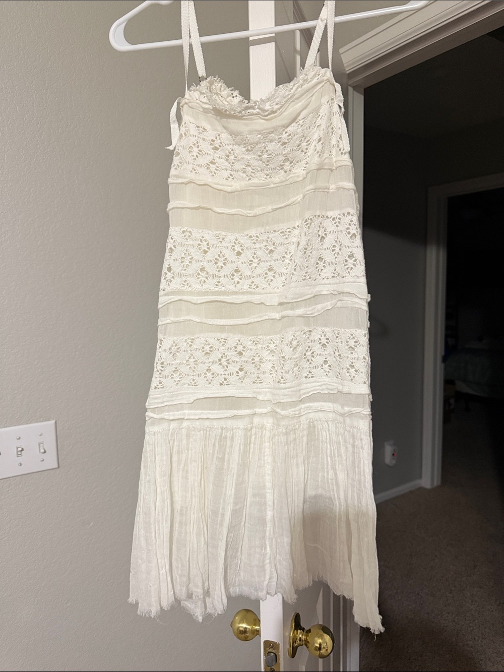 Free People Cream Lace Midi Dress with Spaghetti Straps